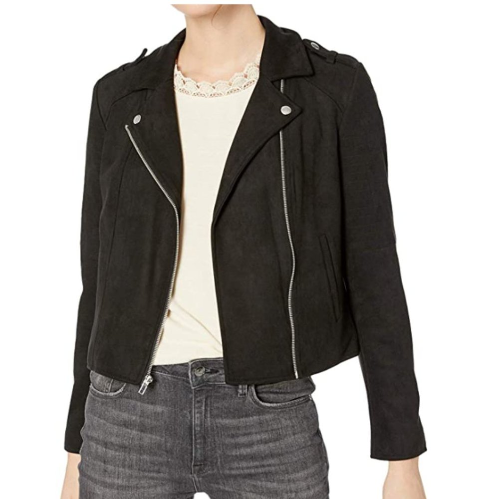 JACK by BB Dakota Faux Suede Black Moto Jacket Size Small